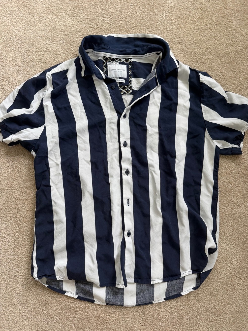 Denim & Flower Navy and White Vertical Stripe Short-Sleeve Button Shirt